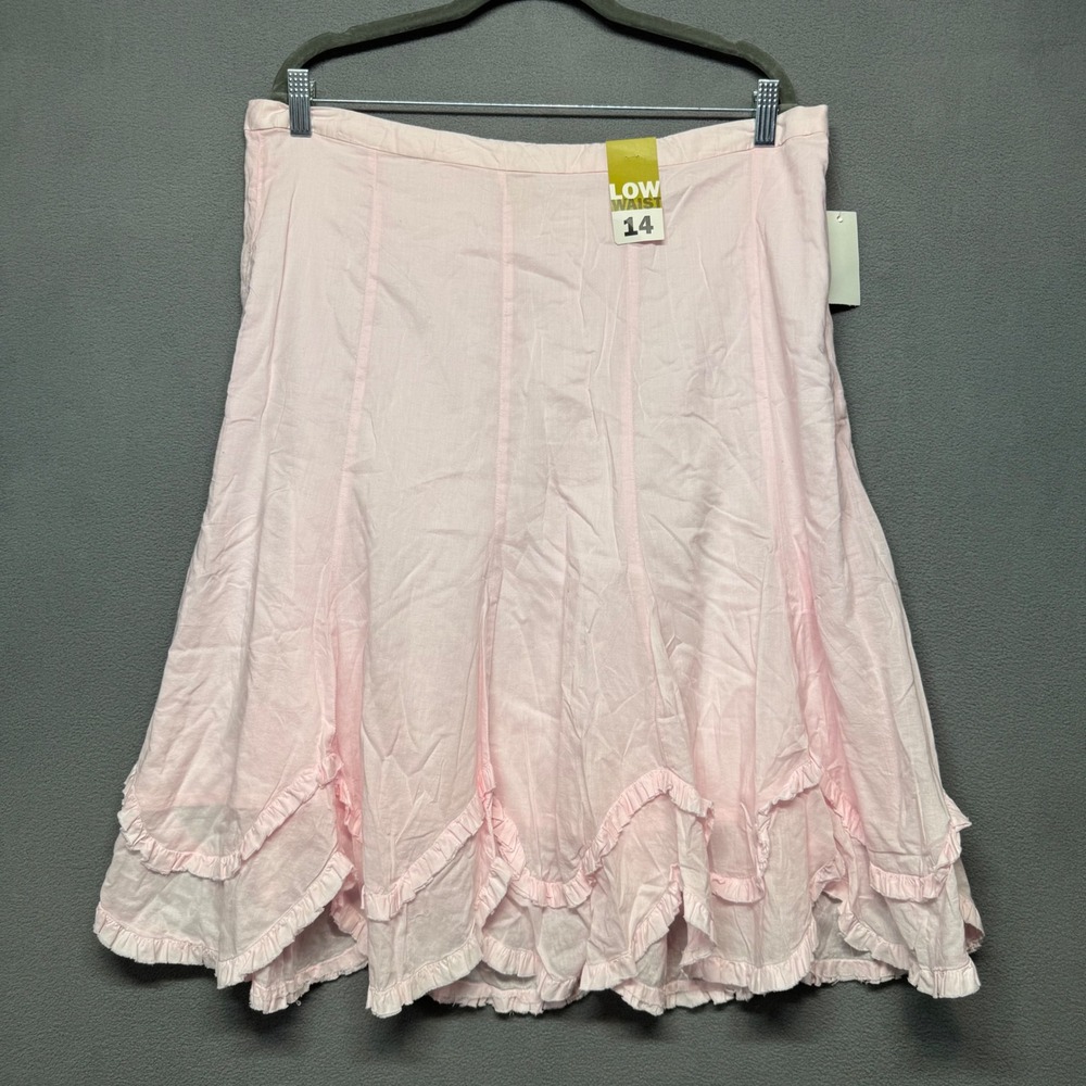 Vintage Old Navy Fairy Pink Scalloped Ruffle Hem Low Waist Cotton Midi Skirt 14